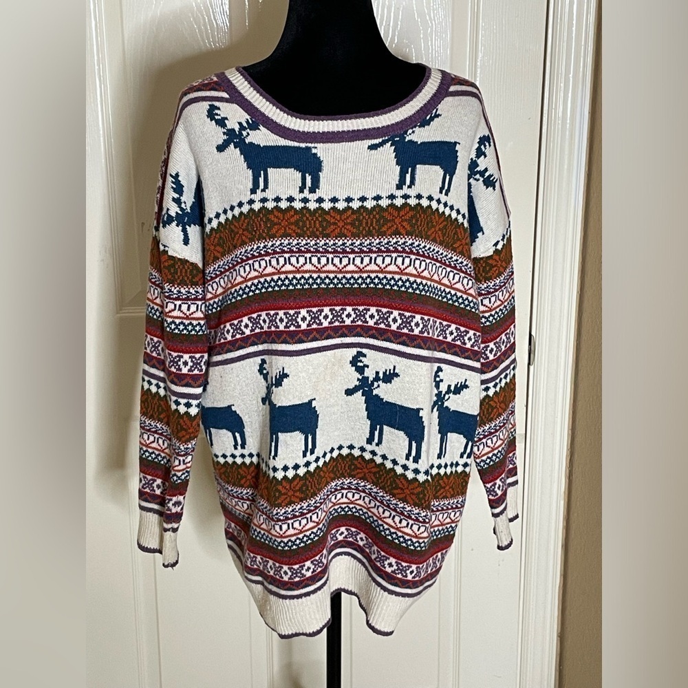 Vogue Of Eden Nordic Reindeer Moose Sweater Size L-XL Womens READ Fair Isle‌‌‌‍‍ - Picture 5 of 8